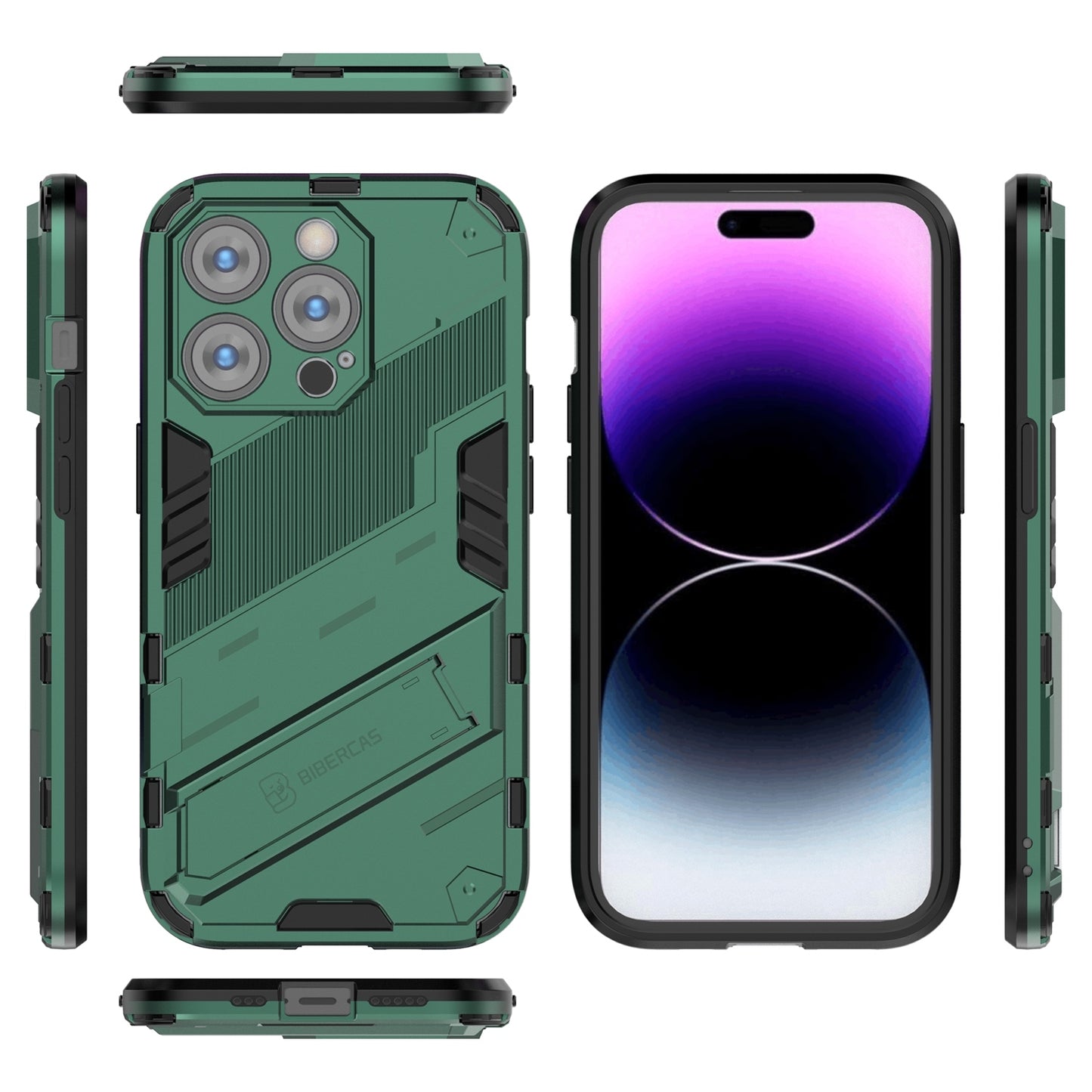 iPhone 14 Pro Shockproof Phone Case - Punk Armor 2-in-1 PC + TPU with Invisible Holder