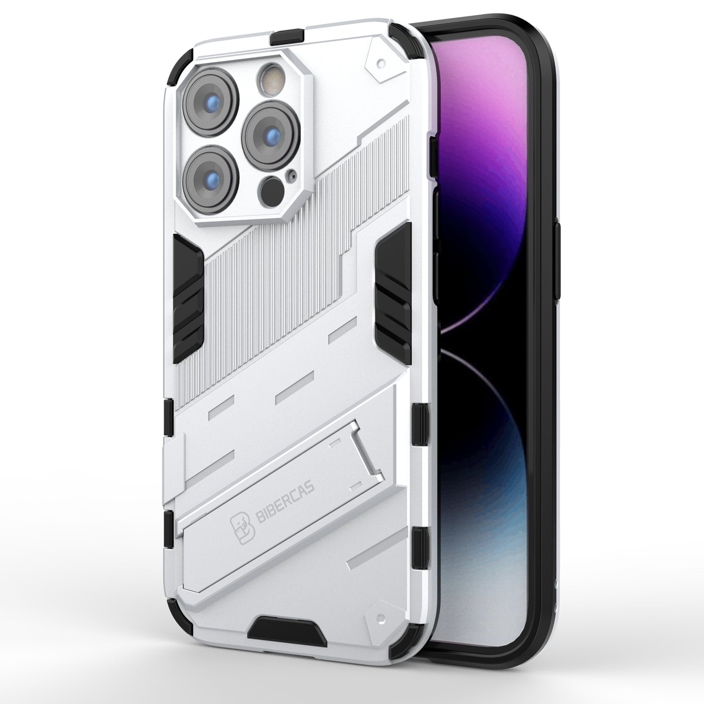 iPhone 14 Pro Shockproof Phone Case - Punk Armor 2-in-1 PC + TPU with Invisible Holder