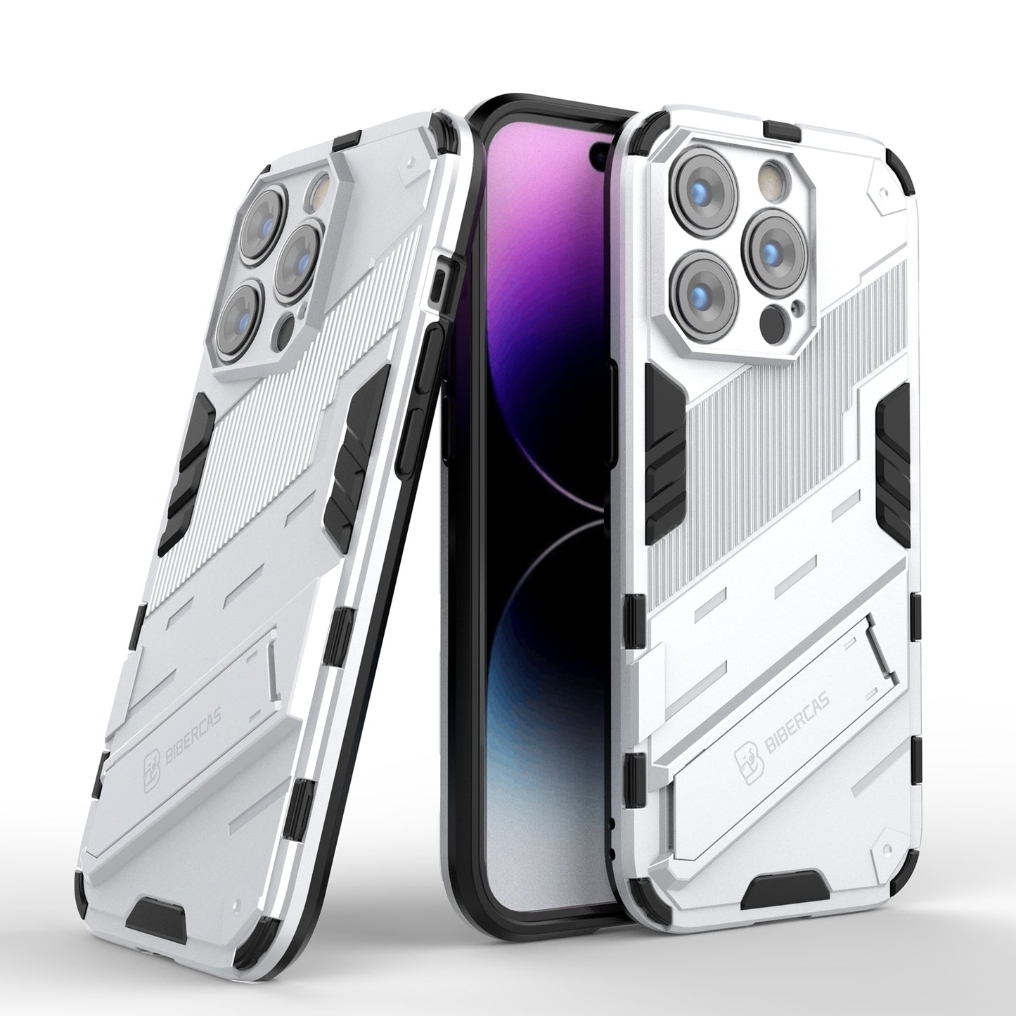 iPhone 14 Pro Shockproof Phone Case - Punk Armor 2-in-1 PC + TPU with Invisible Holder