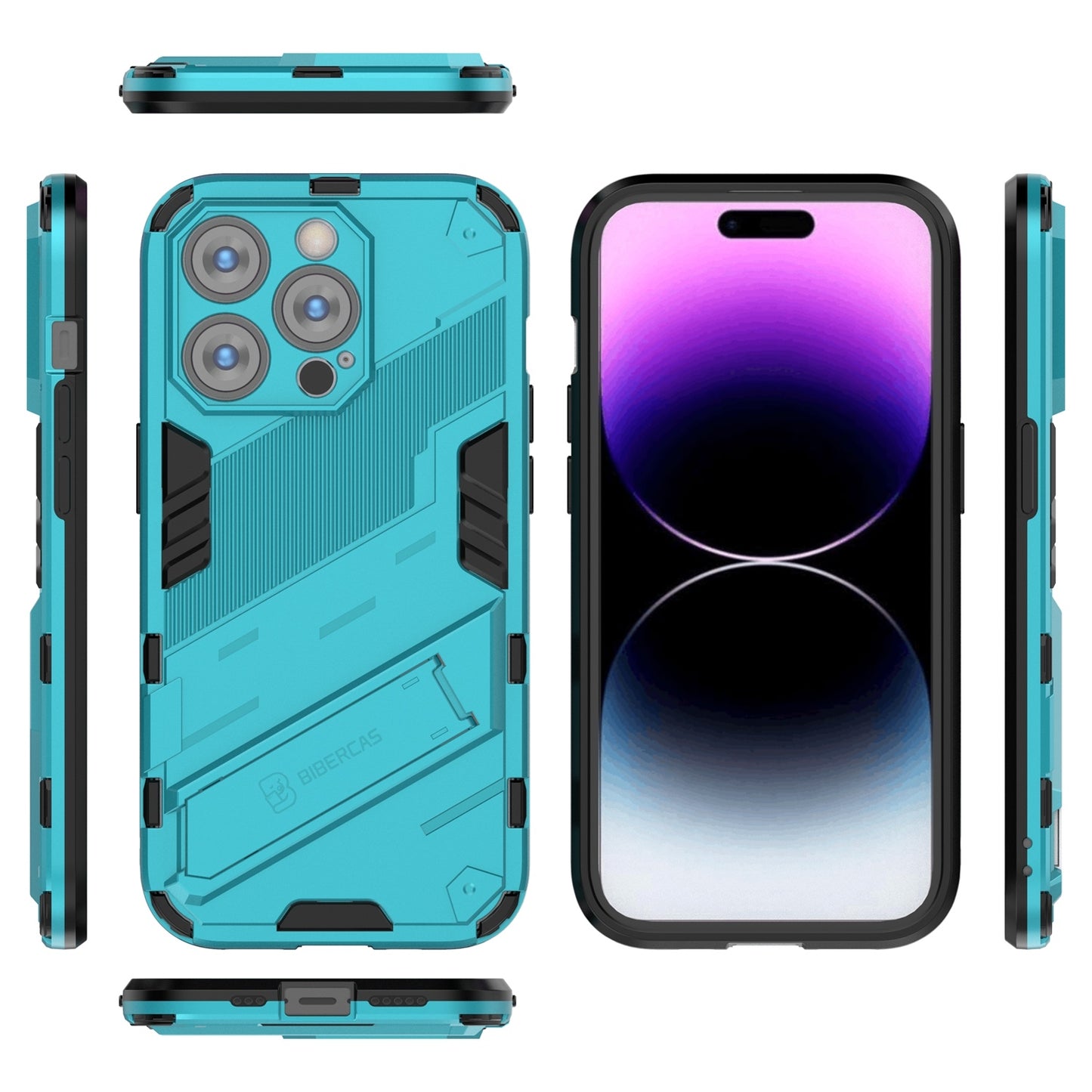 iPhone 14 Pro Shockproof Phone Case - Punk Armor 2-in-1 PC + TPU with Invisible Holder