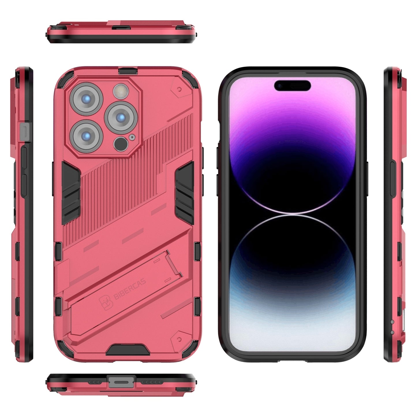 iPhone 14 Pro Shockproof Phone Case - Punk Armor 2-in-1 PC + TPU with Invisible Holder