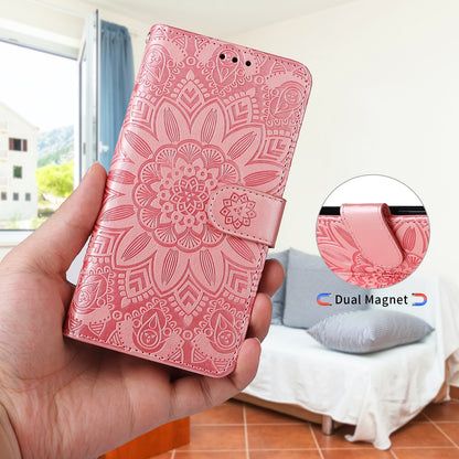 iPhone 13 mini Sunflower Embossed Leather Wallet Phone Case with Kickstand and Card Holder