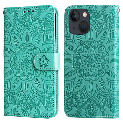 iPhone 13 mini Sunflower Embossed Leather Wallet Phone Case with Kickstand and Card Holder