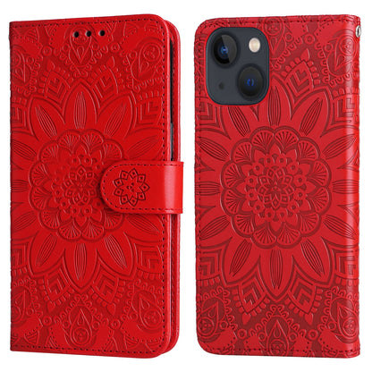 iPhone 13 mini Sunflower Embossed Leather Wallet Phone Case with Kickstand and Card Holder