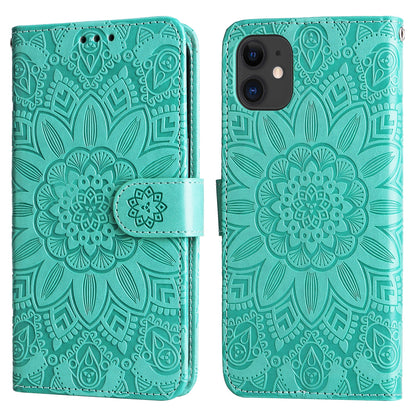 iPhone 12 mini Sunflower Embossed Leather Wallet Phone Case with Kickstand and Card Holder