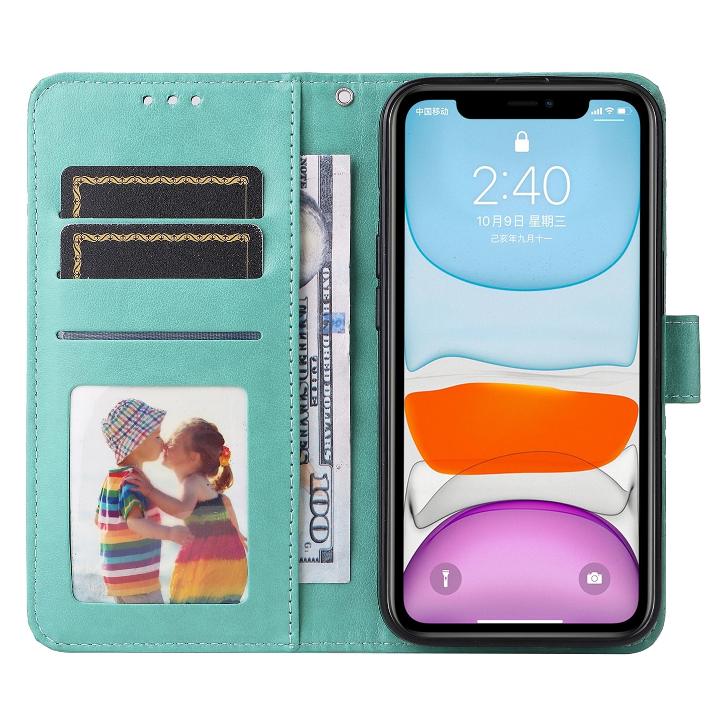 iPhone 12 mini Sunflower Embossed Leather Wallet Phone Case with Kickstand and Card Holder