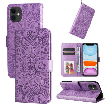 iPhone 12 mini Sunflower Embossed Leather Wallet Phone Case with Kickstand and Card Holder