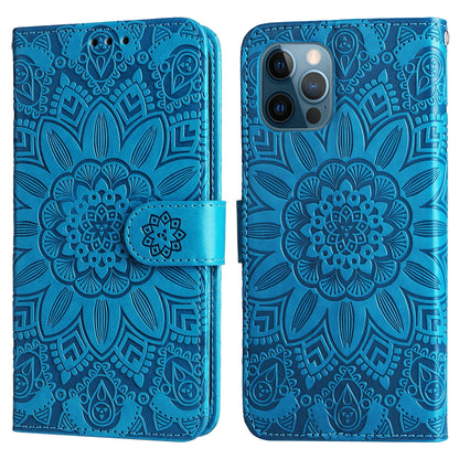 iPhone 12 Sunflower Embossed Leather Wallet Phone Case with Kickstand and Card Holder