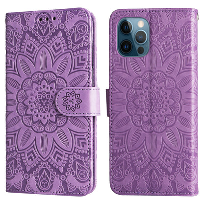 iPhone 12 Pro Sunflower Embossed Leather Wallet Phone Case with Kickstand and Card Holder