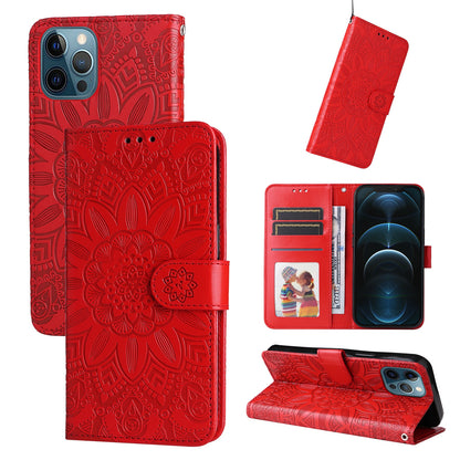 iPhone 12 Pro Max Sunflower Embossed Leather Wallet Phone Case with Kickstand and Card Holder