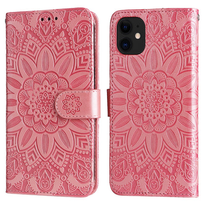 iPhone 11 Sunflower Embossed Leather Wallet Phone Case with Kickstand and Card Holder