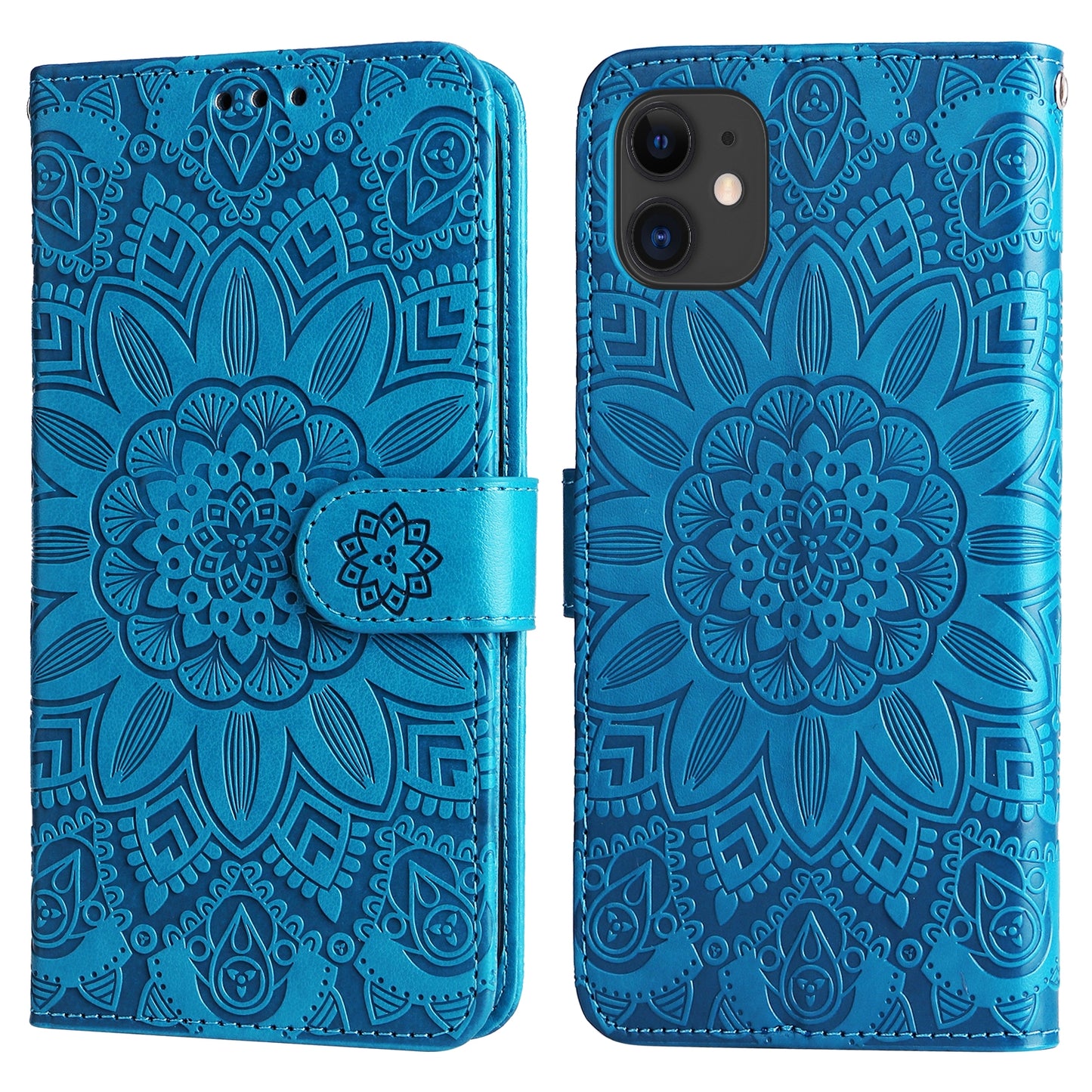 iPhone 11 Sunflower Embossed Leather Wallet Phone Case with Kickstand and Card Holder