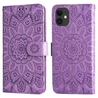 iPhone 11 Sunflower Embossed Leather Wallet Phone Case with Kickstand and Card Holder