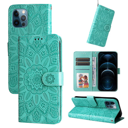 iPhone 11 Pro Sunflower Embossed Leather Wallet Phone Case with Kickstand and Card Holder