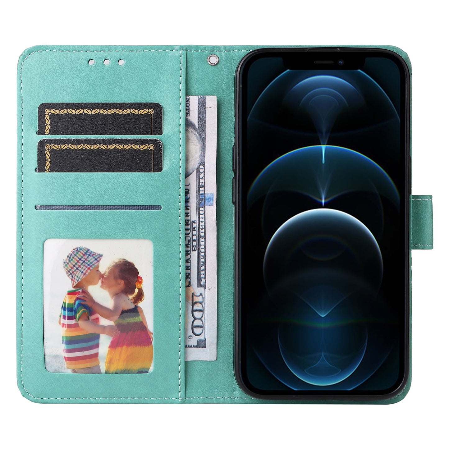 iPhone 11 Pro Sunflower Embossed Leather Wallet Phone Case with Kickstand and Card Holder