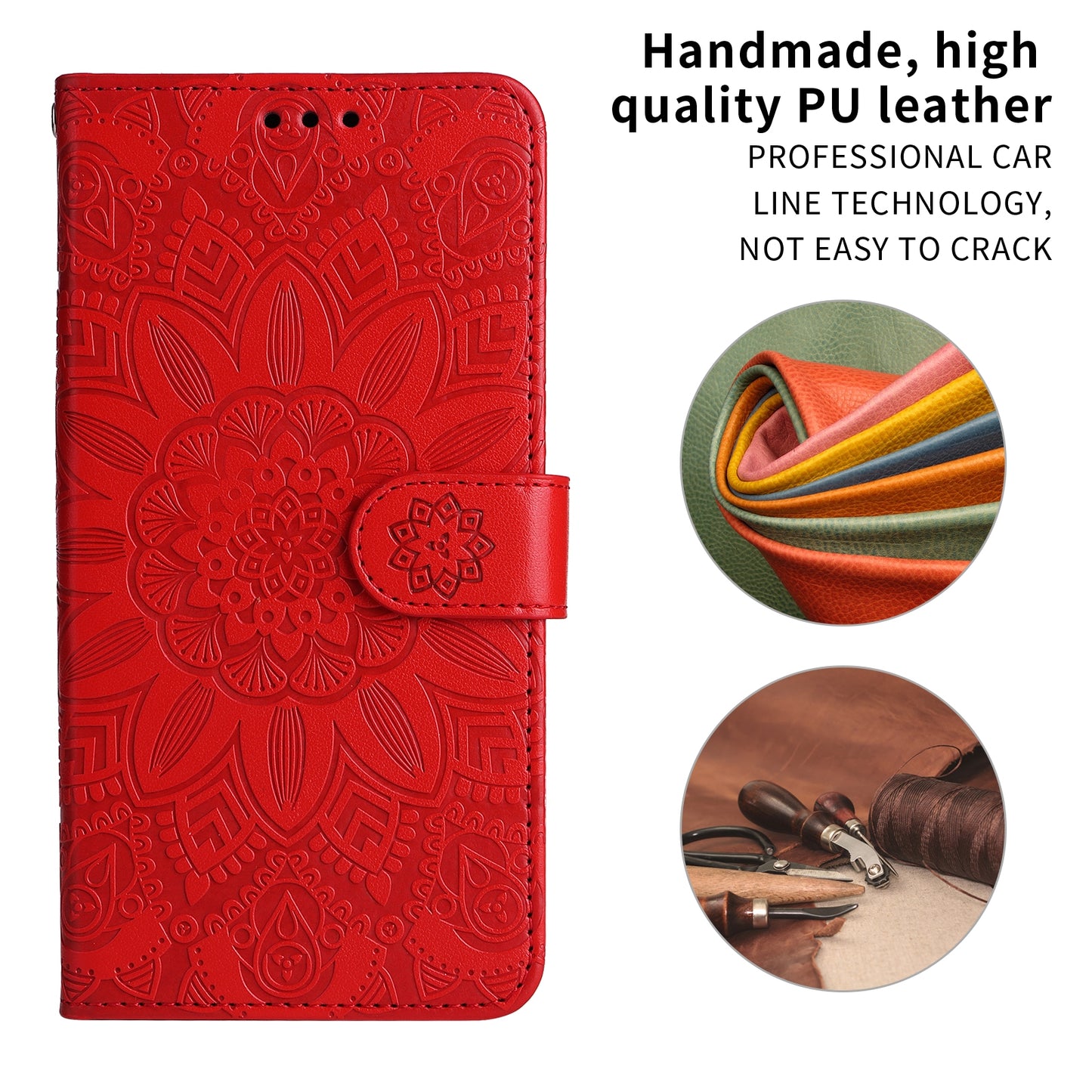 iPhone 11 Pro Sunflower Embossed Leather Wallet Phone Case with Kickstand and Card Holder