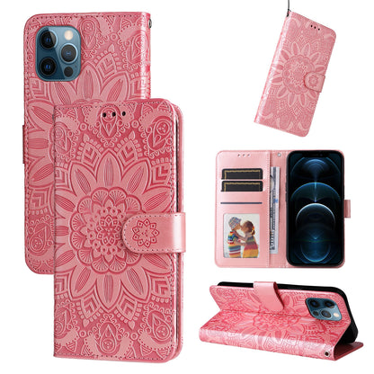 iPhone 11 Pro Max Sunflower Embossed Leather Wallet Phone Case with Kickstand and Card Holder