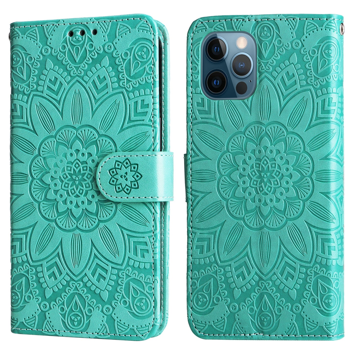 iPhone 11 Pro Max Sunflower Embossed Leather Wallet Phone Case with Kickstand and Card Holder