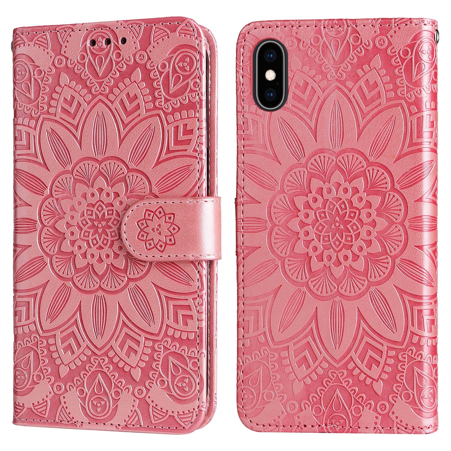 iPhone X Sunflower Embossed Leather Wallet Phone Case with Kickstand and Card Holder