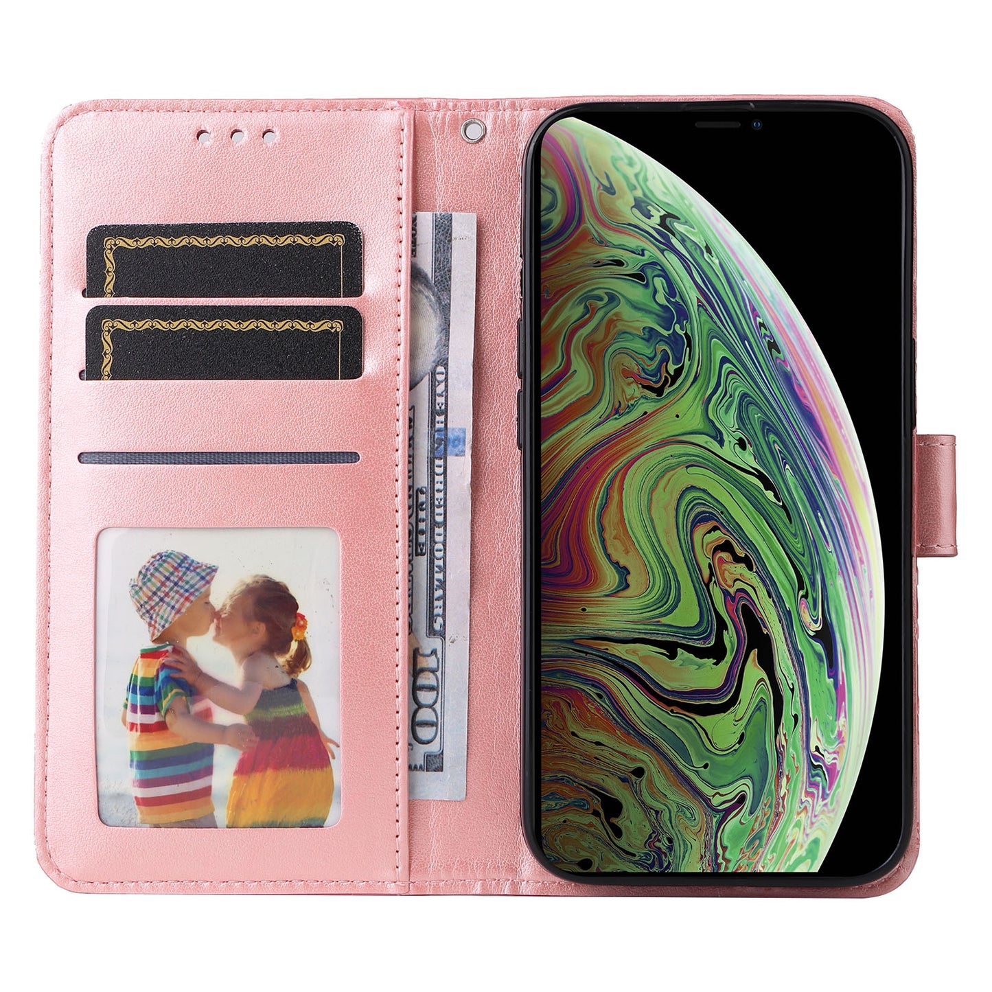 iPhone X Sunflower Embossed Leather Wallet Phone Case with Kickstand and Card Holder