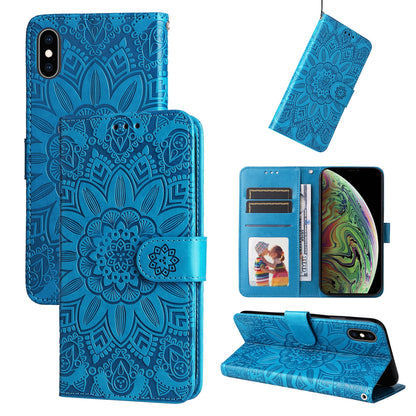 iPhone XS Sunflower Embossed Leather Wallet Phone Case with Kickstand and Card Holder