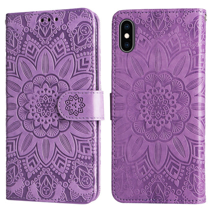 iPhone XS Sunflower Embossed Leather Wallet Phone Case with Kickstand and Card Holder