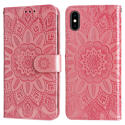 iPhone XR Sunflower Embossed Leather Wallet Phone Case with Kickstand and Card Holder