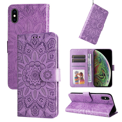 iPhone XR Sunflower Embossed Leather Wallet Phone Case with Kickstand and Card Holder