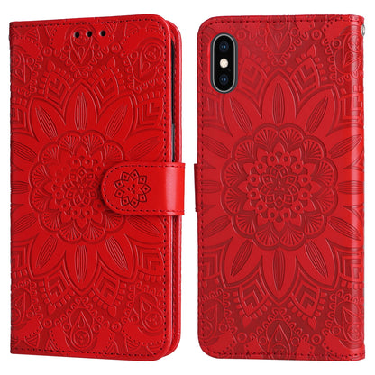 iPhone XR Sunflower Embossed Leather Wallet Phone Case with Kickstand and Card Holder