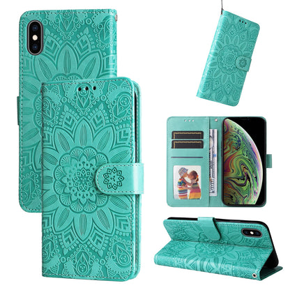 iPhone XS Max Sunflower Embossed Leather Wallet Phone Case with Kickstand and Card Holder