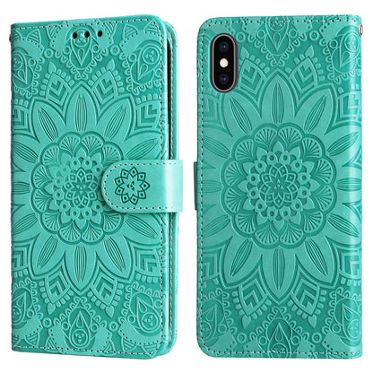 iPhone XS Max Sunflower Embossed Leather Wallet Phone Case with Kickstand and Card Holder