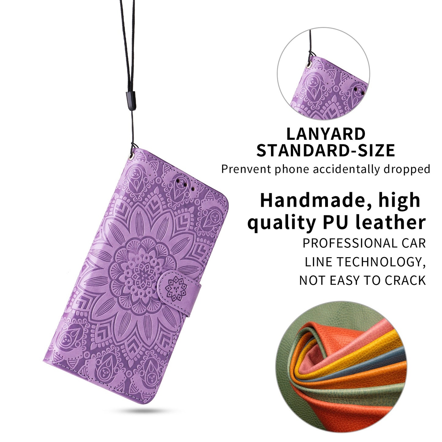 iPhone XS Max Sunflower Embossed Leather Wallet Phone Case with Kickstand and Card Holder