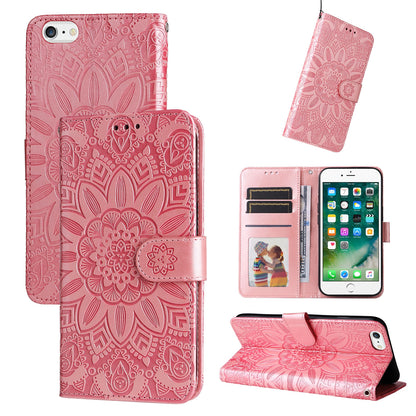 iPhone SE 2022 Sunflower Embossed Leather Wallet Phone Case with Kickstand and Card Holder