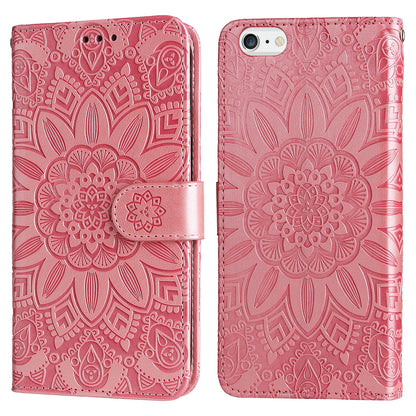iPhone SE 2022 Sunflower Embossed Leather Wallet Phone Case with Kickstand and Card Holder