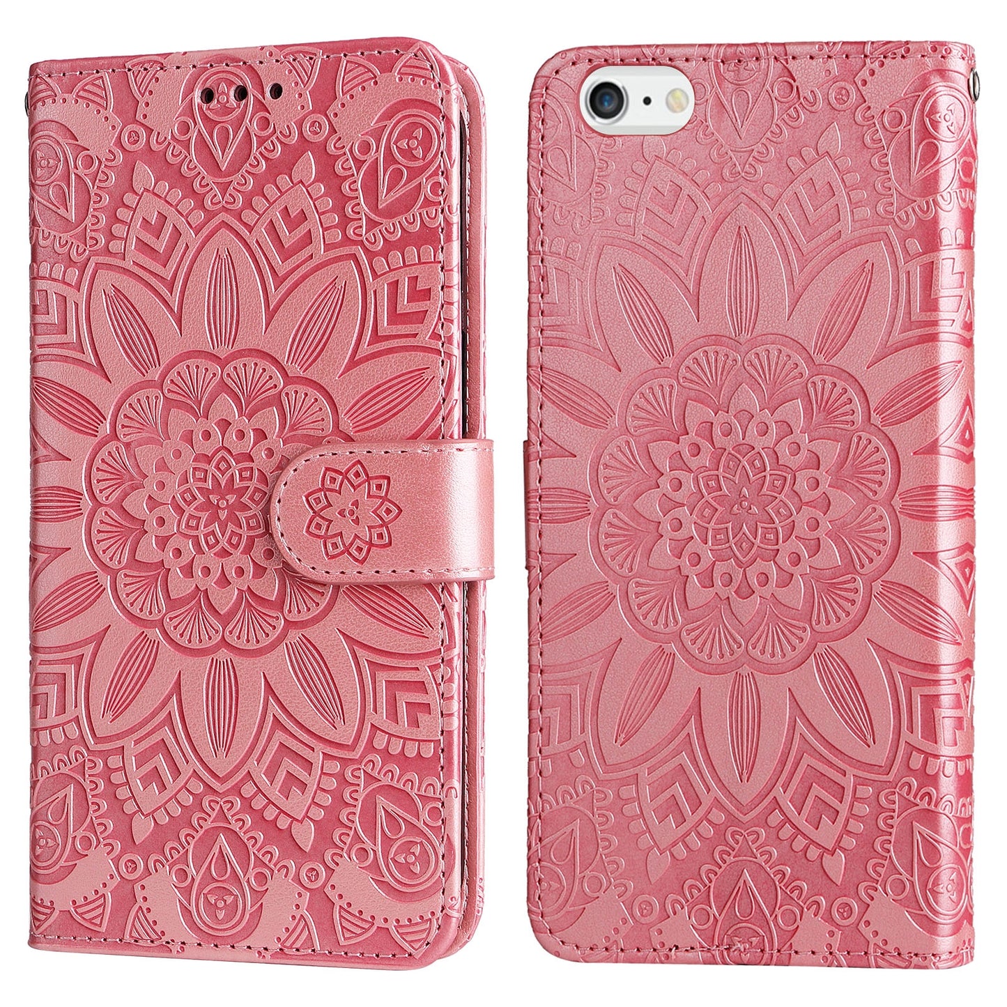 iPhone SE 2020 Sunflower Embossed Leather Wallet Phone Case with Kickstand and Card Holder