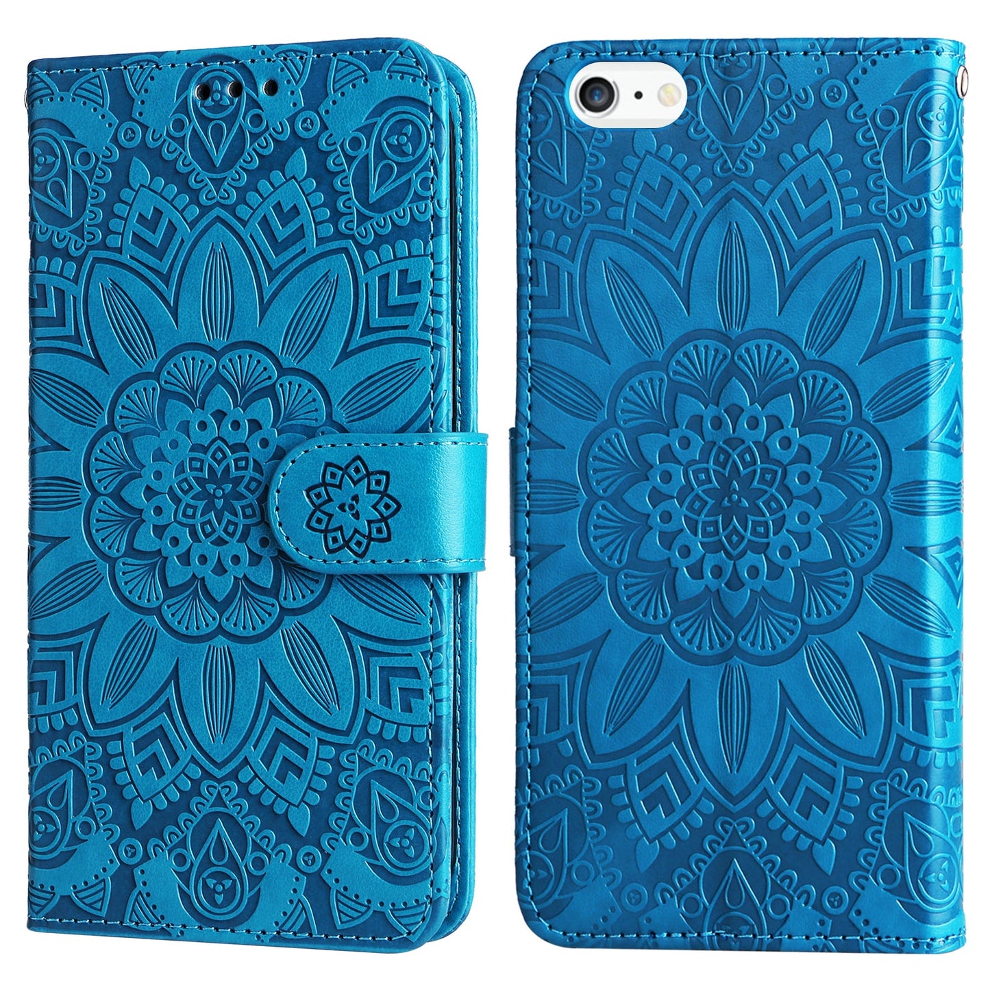 iPhone 7 Sunflower Embossed Leather Wallet Phone Case with Kickstand and Card Holder