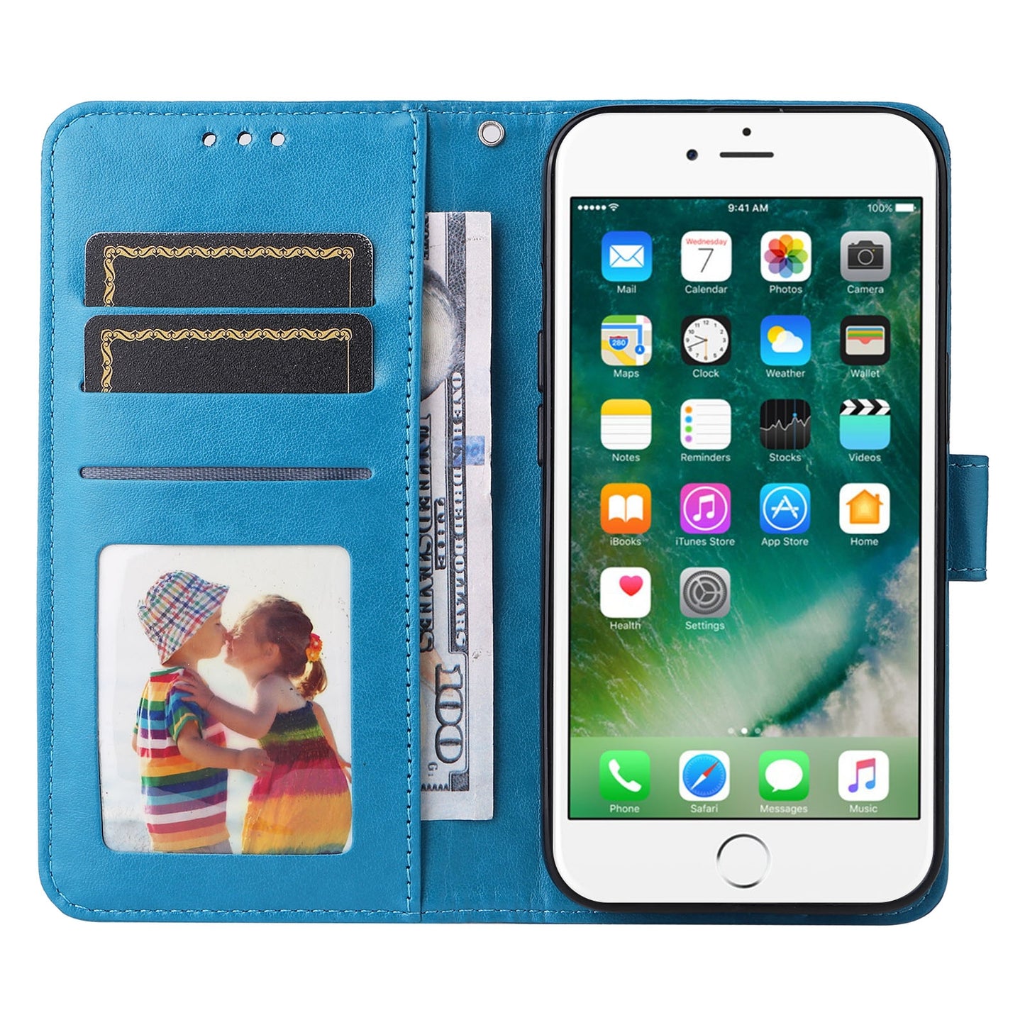 iPhone SE 2020 Sunflower Embossed Leather Wallet Phone Case with Kickstand and Card Holder