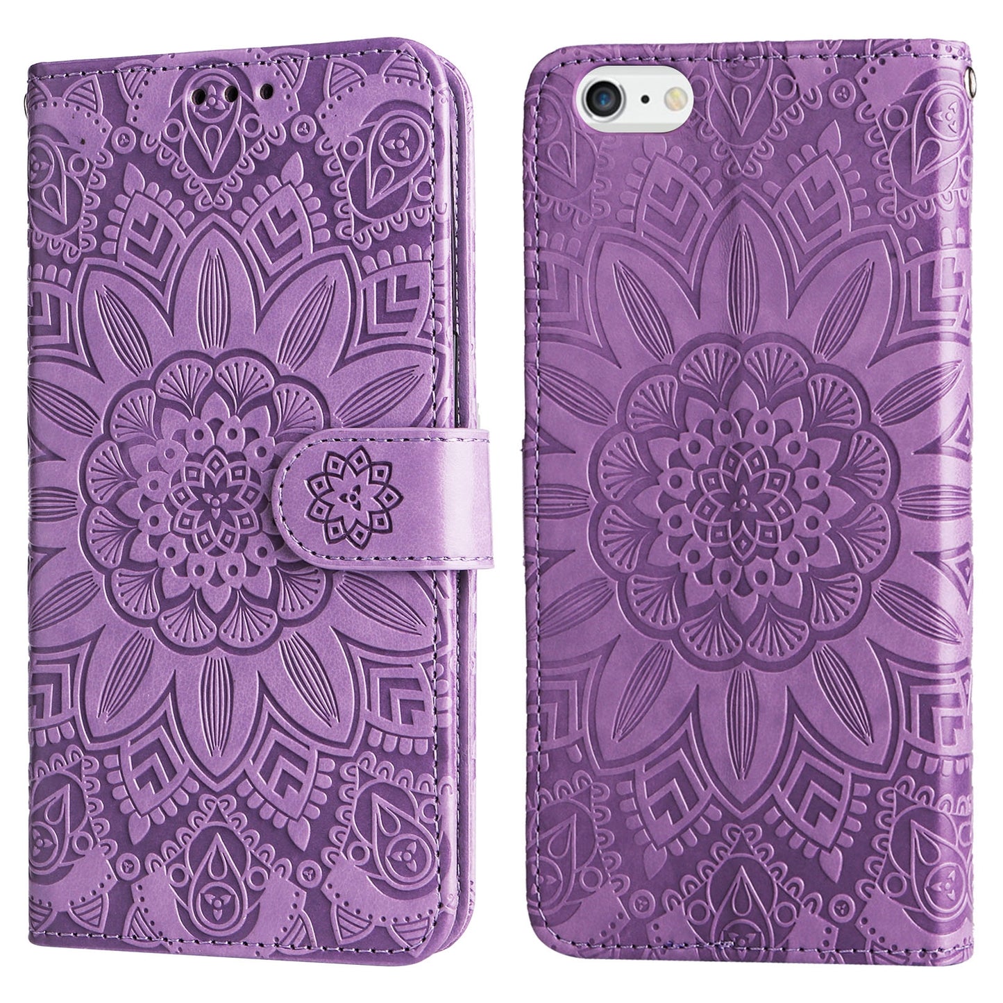 iPhone SE 2020 Sunflower Embossed Leather Wallet Phone Case with Kickstand and Card Holder