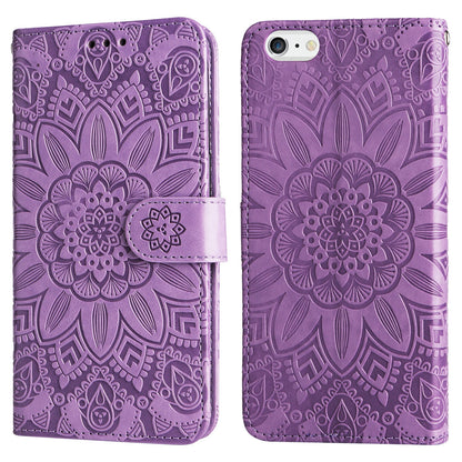 iPhone SE 2020 Sunflower Embossed Leather Wallet Phone Case with Kickstand and Card Holder