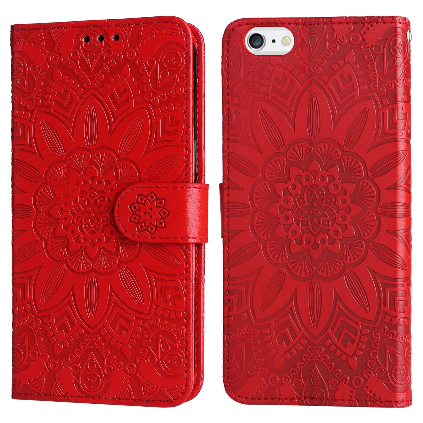 iPhone SE 2022 Sunflower Embossed Leather Wallet Phone Case with Kickstand and Card Holder
