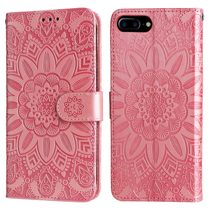 iPhone 7 Plus Sunflower Embossed Leather Wallet Phone Case with Kickstand and Card Holder