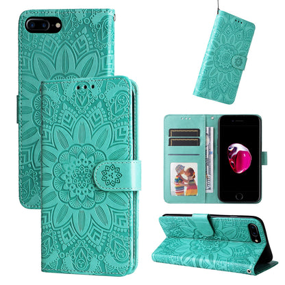 iPhone 7 Plus Sunflower Embossed Leather Wallet Phone Case with Kickstand and Card Holder