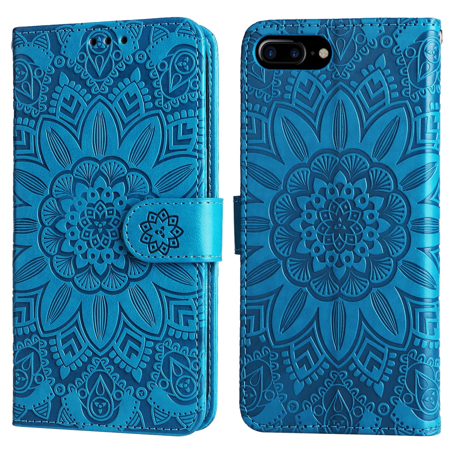 iPhone 7 Plus Sunflower Embossed Leather Wallet Phone Case with Kickstand and Card Holder