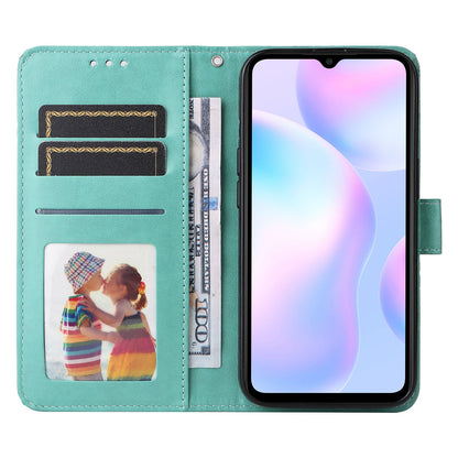 Xiaomi Redmi 9A Sunflower Embossed Leather Wallet Phone Case with Kickstand and Card Holder