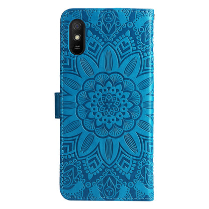 Xiaomi Redmi 9A Sunflower Embossed Leather Wallet Phone Case with Kickstand and Card Holder