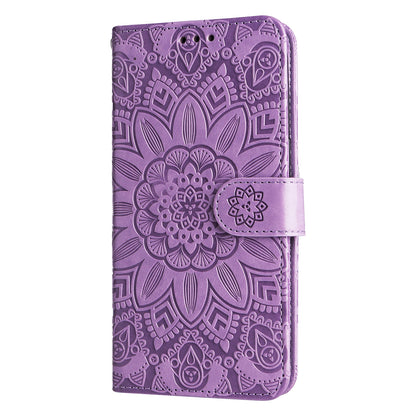 Xiaomi Redmi 9A Sunflower Embossed Leather Wallet Phone Case with Kickstand and Card Holder