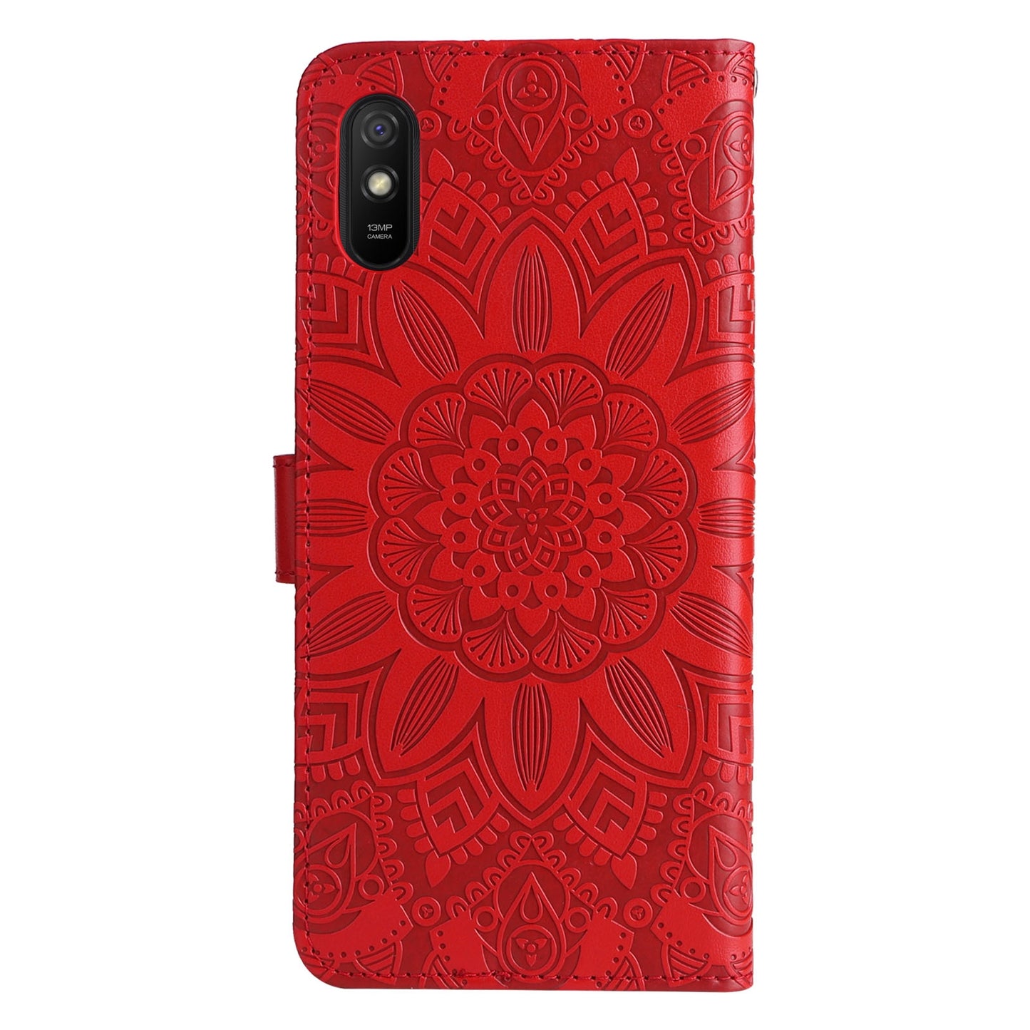 Xiaomi Redmi 9A Sunflower Embossed Leather Wallet Phone Case with Kickstand and Card Holder