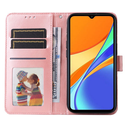 Xiaomi Redmi 9C Sunflower Embossed Leather Wallet Phone Case with Kickstand and Card Holder