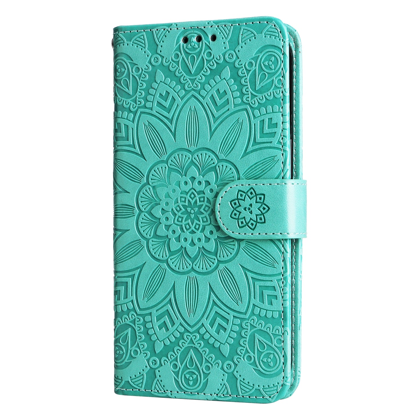 Xiaomi Redmi 9C Sunflower Embossed Leather Wallet Phone Case with Kickstand and Card Holder