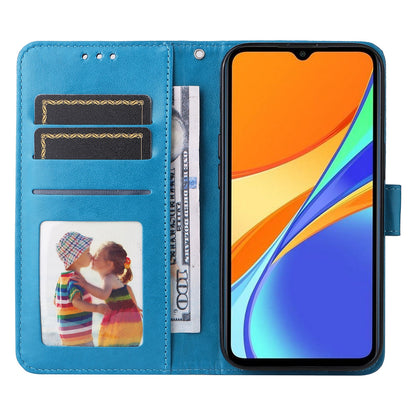 Xiaomi Redmi 9C Sunflower Embossed Leather Wallet Phone Case with Kickstand and Card Holder